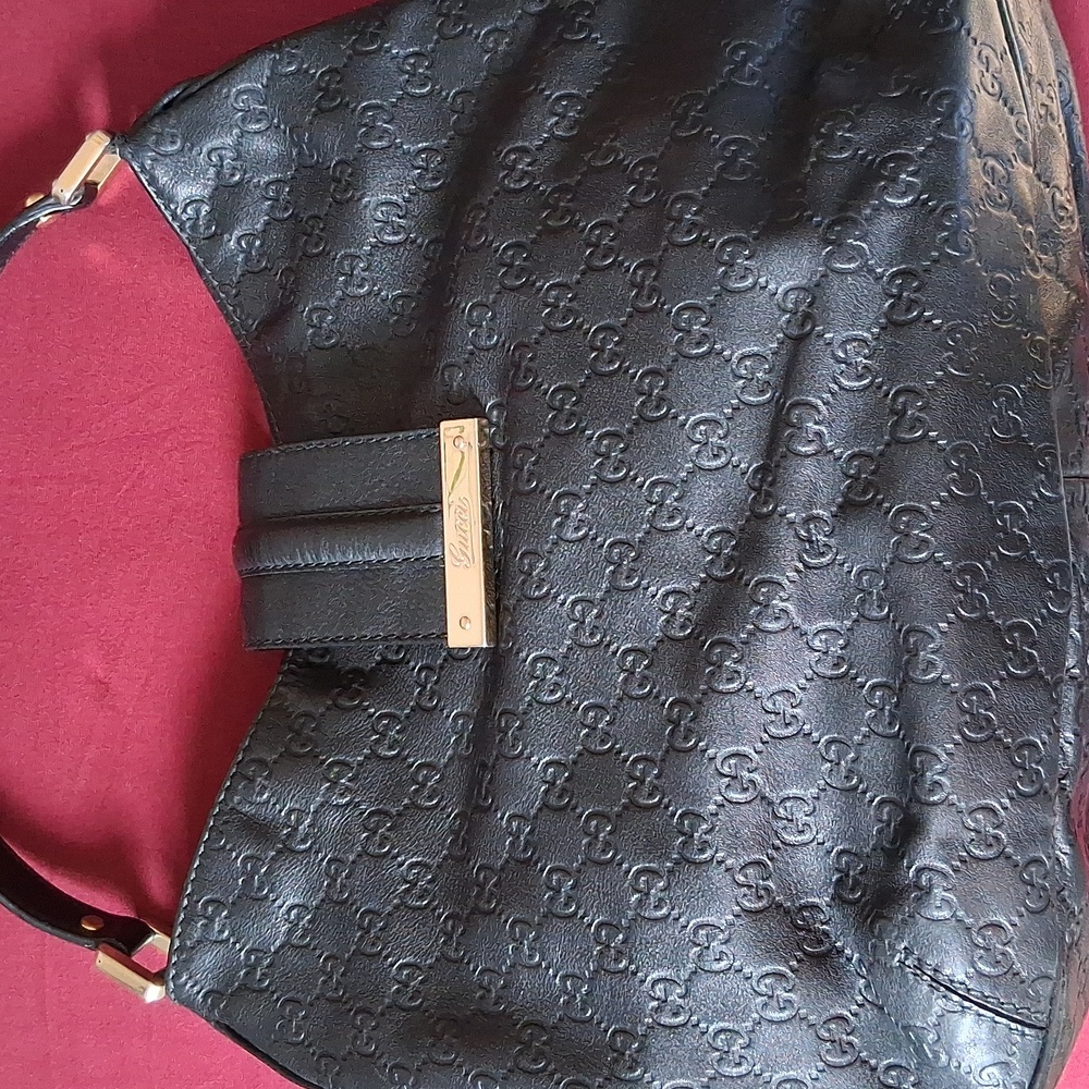 Gucci Black Embossed Leather Hobo Bag